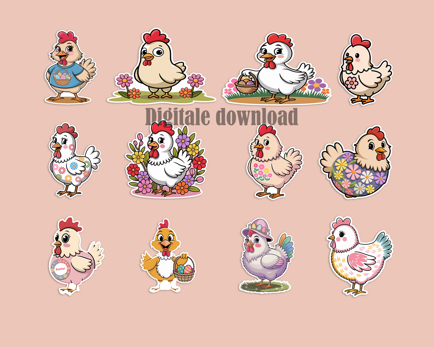 Easter Chickens Stickers Digitaal
