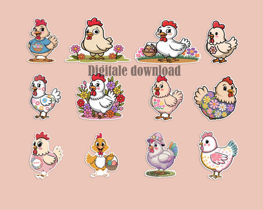 Easter Chickens Stickers Digitaal